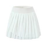 Y2K Style Cool Girl Asymmetrical Pleated Mini Skirts Women Elastic Waist Sports Skirts White-Outfit