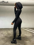 Summer Streetwear Jumpsuits For Women 2022 Long Sleeve Hoodie Bodycon One Piece Outfits Black Rompers Womens