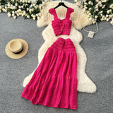 The Age Of Fresh Spring And Summer Holiday Wind Short Flying Sleeve Slings Slings + High-Waisted Wrinkles Skirt Two