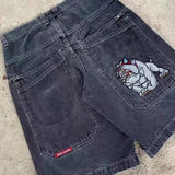 street American men shorts pattern print hiphop hip hop retro men and women denim shorts mens shorts-Outfit