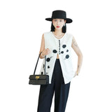 Small, French, Beautiful, Chic, Unique Design, Fragrant Style, White Sleeveless Embroidered Waistcoat Woman-Outfit