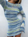 Backless Striped Knit Mini Dress with Trumpet