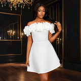 French Sweet One-Word Shoulder Petal A Dress Famous Banquet Dress Dresses