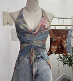 Real Shooting Holiday Wind Hanging Neck Collar Collar Tidling Strap Sling Vest Tie Mesh Yarn Short Sleeveless Top