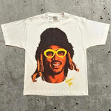 Men's T-Shirts Retro Portraits Print Short-Sleeved T-Shirts Y2k Gothic Harajuku Hip-Hop Couple Relaxed-Outfit