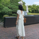 Summer New 2021 Long Dress Women Solid Color Cotton Korean Style Ladies Dress Short Sleeve Women