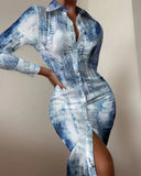shirt dress long sleeve sexy waist waist printed cardigan