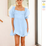 Summer Egan Yarn Solid Color Retro Bubble Sleeve Princess Dress A Large Number Of Dress