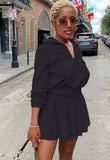 Casual Turn-down Collar Long Sleeve Top and Ruffles Mini Dress