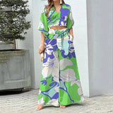 2023Womens Autumn Multicolor Printing Temperament Commuting High Waist Sexy Lace Up Fashion Casual Set Femme Sexy Disfraz