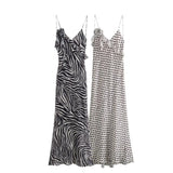 Spring Silk Satin Printed Flower Decorated Dress 3207011-Outfit