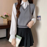 New College Style With Long-Sleeved Shirt Women's Short Splicing Fake Two Knitted Vest Tops Women's