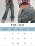 2022 Y2K Denim Cargo Pants High Waist Jeans Woman Fairy Baggy Low Rise Print Straight Trousers Women Clothing