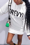 Plus Size Casual White Letter Print Long Sleeve Hoodie