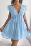 Dot Deep V Ruffle Shoulder Mini