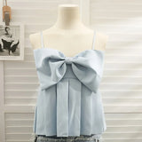 Sweet Camis For Women Square Collar Sleeveless Patchwork Bowknot Female Korean Fashion Clothing Summer New