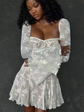 New Women's Wear Temperament And Fashion Slim Lace Horn Long-Sleeved Tie A Pendulum Dress Woman-Outfit