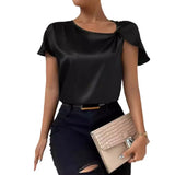 Summer Satin Short-Sleeved Satin Kink Solid Color Loose All Kinds Of Top Girls-Outfit