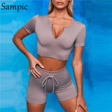 Summer 2021 Sexy Tracksuit Women Shorts Set Casual Sport Tees Tops And Mini Biker Shorts Suit Two Piece Set Lounge