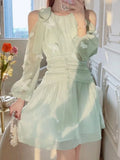 Glitter Sweet Dress Women Designer Sashes Chic Mini Dress Female Korean Fashion Ruffle Flounce Elegant Party Dresses