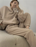 2022 Spring Women Hoodies Sweatshirt Tracksuit Fleece Cotton 2 Pieces Sets Pants