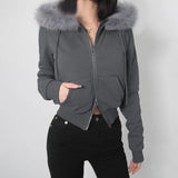 Cloth Forget Camouflage Printed Hair Splicing Cap Plus Velvet Short Jacket Hottie Waist Zipper Open Shirt