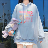 Lolita Mori Girl Harajuku Kawaii Hoodie With Long Rabbit Ear Cap Women Cute Bear Print Thin Sweatshirt Street Fashion