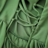 New Spring Style Lace-Up Sexy Bare-Back Slim Solid Color Dress-Outfit