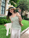 Xixi 2025 Summer New Temperament Pure Temperament Lotus Leaf Side Solid Color Bottom Sling Vest Women