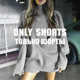 V-neck Loose Harajuku Gray Pullover Women Long-sleeved Shirt And Turtleneck Tank Top 2 Pieces Set Sexy Knitted