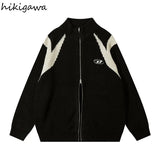 Cardigan Women Clothing Contrast Color Stand Neck Casual Sueter Mujer Fashion Knitting Sweater Jackets Pull Femme-Outfit