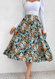 Printed Modest High Waist Elastic Waist Print Midi A-Line