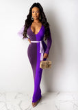 Contrast Color Sexy Deep-V Long Bodycon