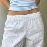Women's Y2K Vintage Casual Long Pants Elastic Wide Waist Flower Hollowed Out Aesthetic Loose Trousers Streetwear-Outfit