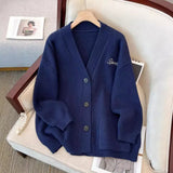 Sweater Coat Female Spring And Autumn Large Size Fat Mm Thin V-Necked Knitted Sweater Advanced Sense College Style Blouse Girl-Outfit