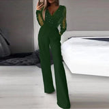 Women's Elegant Fashion Solid Color V-Neck Mesh Splicing High-Waist Pocket