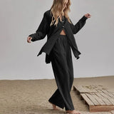 Loose Women Trouser Suits Long Sleeve Shirt With High Wasit Pants 2 Piece Sets Spring Pleated Elegant Office Lady
