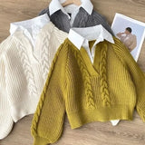Autumn And Winter Splicing Women's Shirt Wear Design Niche Collar Loose Jaflage Shirt Fake