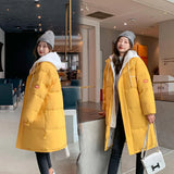 2021 Snow Wear Long Winter Coat Women Spliced Hooded Warm Parkas Female Hooded Padded Winter Jackets Women