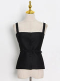 Solid Color Tank Top Vest For Women Square Collar Sleeveless High Waist Belt Vests Female 2022 Spring Fashion