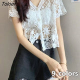 Women New Design Hollow Out Stylish Minority Korean Style V-neck Loose All-match Sexy Casual Fashion Young Summer