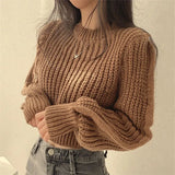 Chic Spring And Autumn Fashion Temperament With Loose Lazy Simple Short Round Collar Knitting