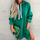 Women Pullover Hoodie Fashion Draswtring Sweatshirt Solid Long Sleeve Hooded Top Oversized Loose Streetwear Long