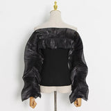 Solid Color White Polyester Ruffle Women's Blouse Slash Neck Top Streetwear Long Sleeves Loose Shirt Female