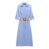Spring Dress With Belt Blended Shirt 4387062-Outfit