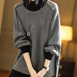 Streetwear Loose Solid Color Stylish Asymmetrical Split Pullovers Spring Autumn Turtleneck Patchwork Korean