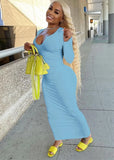 Ribbed Sexy Long Bodycon Dress with Full