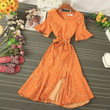 Summer Women Blue/Green/Pink Polka Dot Dress 2020 Vintage High Waist A-line Ladies Vestidos Verano Casual V-neck Dresses