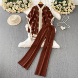 Ocean Gas Three-Piece Loose Wind Letter Embroidered Cardigan Jacket Bottom High Collar Knitting Tops Broad