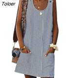 Casual Women Solid Color Pocket Mini Dress Sleeveless Button Sundress Summer Elegant Fashion Women's Clothing